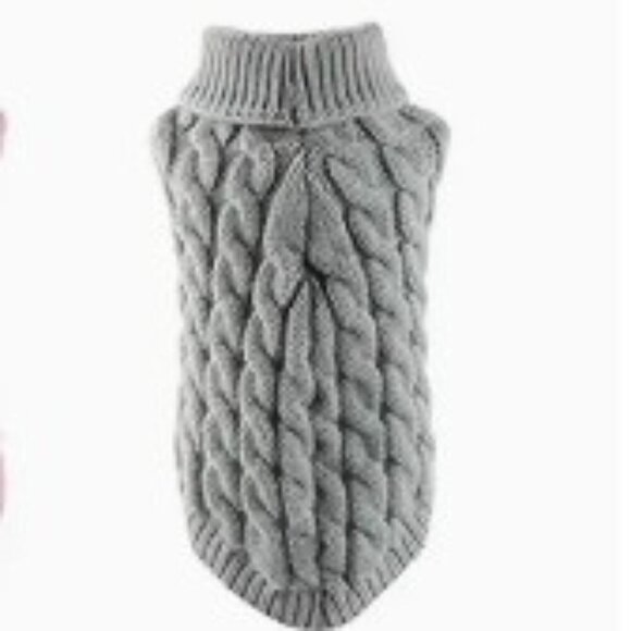 Cozy Knit Pet Sweater for Cats & Dogs -Warm Pullover, Gray, Medium Breed Size L - Picture 2 of 8